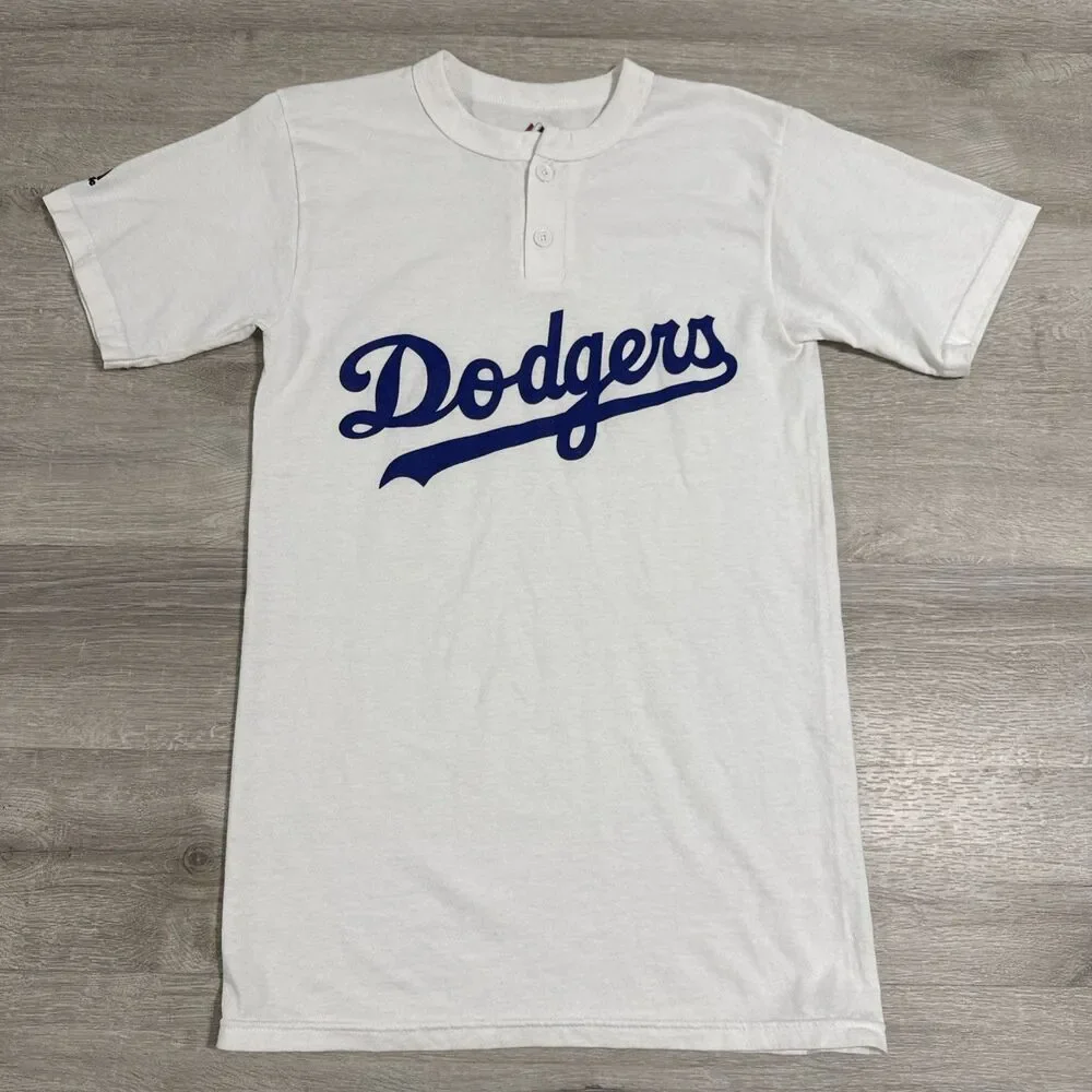 Los Angeles Dodgers Shirt Majestic Men’s Small White Henley MLB Baseball